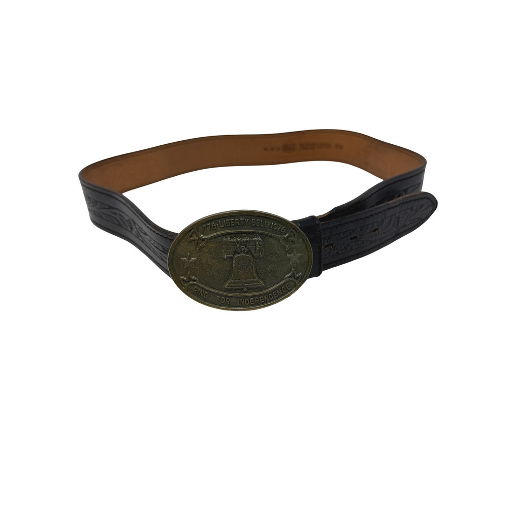 Sears Leather Belt Mens 38-40 Black Good Liberty Bell Bicentennial 1776-1976